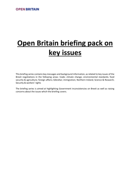 Open Britain Briefing Pack on Key Issues