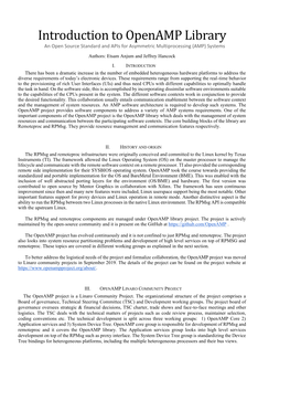 Introduction to Openamp Library an Open Source Standard and Apis for Asymmetric Multiprocessing (AMP) Systems Authors: Etsam Anjum and Jeffrey Hancock