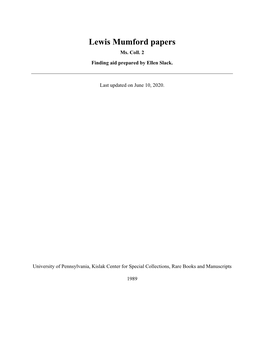 Lewis Mumford Papers Ms