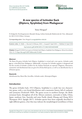 Diptera, Syrphidae) from Madagascar 55 Doi: 10.3897/Afrinvertebr.59.24461 RESEARCH ARTICLE