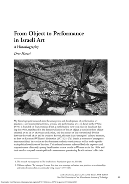 From Object to Performance in Israeli Art a Historiography Dror Harari