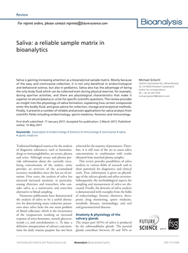 Saliva: a Reliable Sample Matrix in Bioanalytics