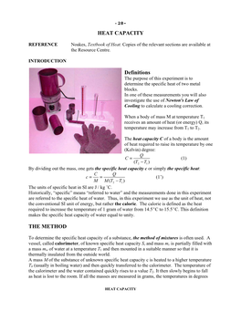 HEAT CAPACITY Definitions the METHOD