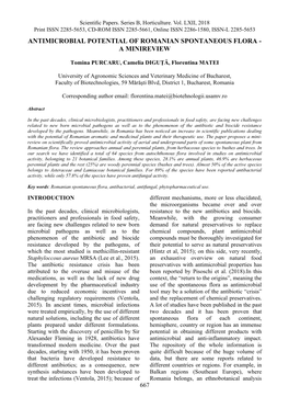 Antimicrobial Potential of Romanian Spontaneous Flora - a Minireview