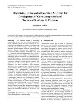 Organizing Experiential Learning Activities for Development of Core Competences of Technical Students in Vietnam