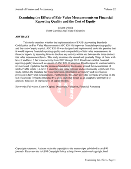 Examining the Effects of Fair Value Measurements on Financial Reporting Quality and the Cost of Equity