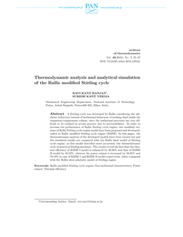 Thermodynamic Analysis and Analytical Simulation of the Rallis Modiﬁed Stirling Cycle
