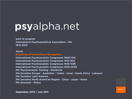 Work in Progress International Psychoanalytical Association - IPA 1910-2010