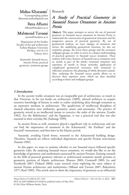 A Study of Practical Geometry in Sassanid Stucco Ornament in Ancient Persia