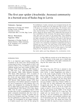 The First Year Spider (Arachnida: Araneae) Community in a Burned Area of Sudas Bog in Latvia