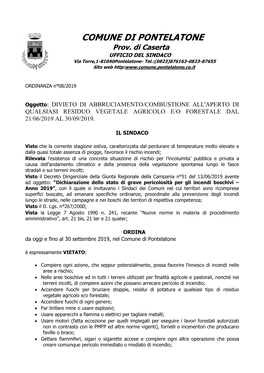 COMUNE DI PONTELATONE Prov. Di Caserta UFFICIO DEL SINDACO Via Torre,1-81040Pontelatone- Tel.:(0823)876163-0823-87655 Sito Web Http