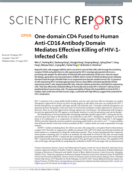 One-Domain CD4 Fused to Human Anti-CD16 Antibody Domain