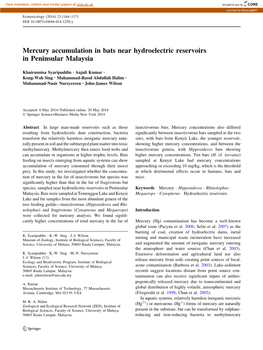 Mercury Accumulation in Bats Near Hydroelectric Reservoirs in Peninsular Malaysia