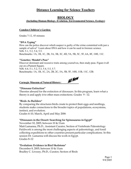 Distance Learning for Science Teachers BIOLOGY