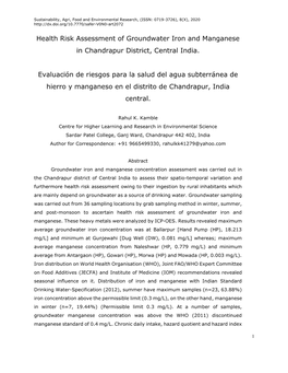 Health Risk Assessment of Groundwater Iron and Manganese in Chandrapur District, Central India
