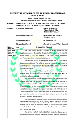 BEFORE the NATIONAL GREEN TRIBUNAL, WESTERN ZONE BENCH, PUNE Awaaz Foundation & Anr Vs. State of Maharashtra & Ors