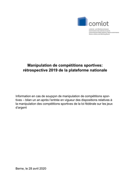 Manipulation De Compétitions Sportives: Rétrospective 2019 De La Plateforme Nationale