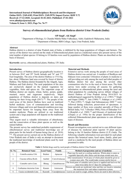 Survey of Ethnomedicinal Plants from Hathras District Uttar Pradesh (India)