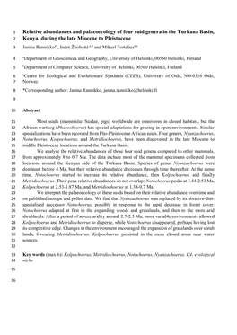 Relative Abundances and Palaeoecology of Four Suid Genera