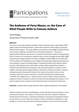 The Audience of Perry Mason, Or, the Case of What People Write to Famous Authors