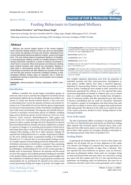 Feeding Behaviours in Gastropod Molluscs Arun Kumar Srivastava1* and Vinay Kumar Singh2 1Department of Zoology, Shri Guru Goraksha Nath P.G