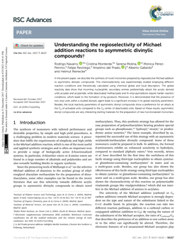 Understanding the Regioselectivity of Michael Addition Reactions to Asymmetric Divinylic Cite This: RSC Adv.,2017,7,56157 Compounds†