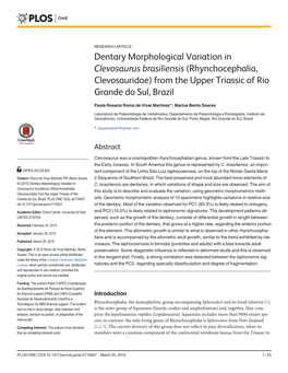 Dentary Morphological Variation in Clevosaurus Brasiliensis (Rhynchocephalia, Clevosauridae) from the Upper Triassic of Rio Grande Do Sul, Brazil