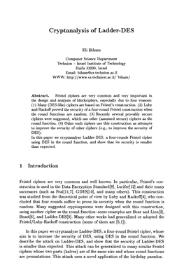 Cryptanalysis of Ladder-DES