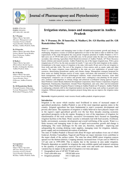 Irrigation Status, Issues and Management in Andhra Pradesh