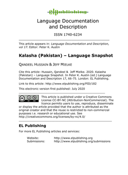 Kalasha (Pakistan) – Language Snapshot