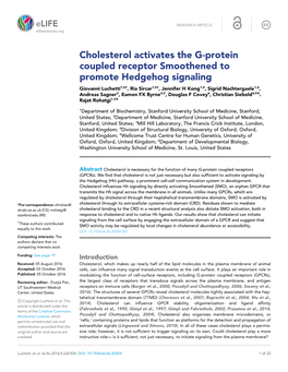 Cholesterol Activates the G-Protein Coupled Receptor