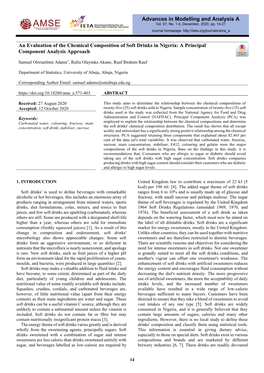 An Evaluation of the Chemical Composition of Soft Drinks in Nigeria: a Principal Component Analysis Approach