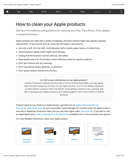 How to Clean Your Apple Products - Apple Support 3/17/20, 8�29 PM