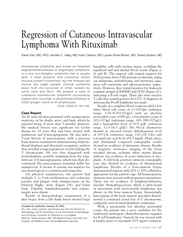 Regression of Cutaneous Intravascular Lymphoma with Rituximab