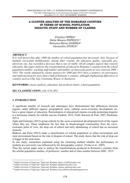 A Cluster Analysis of the Romanian Counties in Terms of School Population, Didactic Staff and Number of Classes