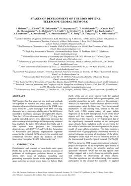 Stages of Development of the Ison Optical Telescope Global Network