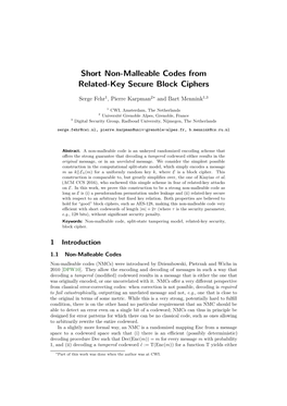 Short Non-Malleable Codes Fromrelated-Key Secure Block Ciphers