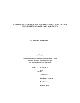 The Geochemical Evolution of Alkaline Magmas from the Crary Mountains, Marie Byrd Land, Antarctica