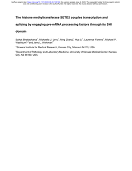 The Histone Methyltransferase SETD2 Couples Transcription and Splicing