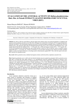 EVALUATION of the ANTIVIRAL ACTIVITY of Ballota Glandulosissima Hub.-Mor