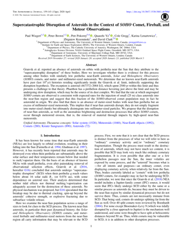 Supercatastrophic Disruption of Asteroids in the Context of SOHO Comet, Fireball, and Meteor Observations