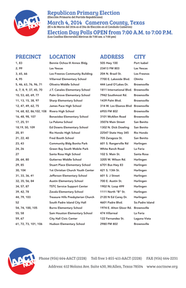 PRECINCT LOCATION ADDRESS CITY Republican Primary Election