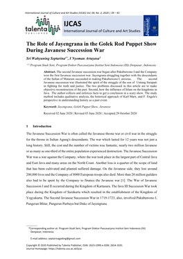 The Role of Jayengrana in the Golek Rod Puppet Show During Javanese Succession War Sri Wahyuning Septarina1*, I Nyoman Artayasa2