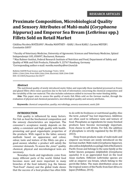 Proximate Composition, Microbiological Quality and Sensory Attributes of Mahi-Mahi (Coryphaena Hippurus) and Emperor Sea Bream (