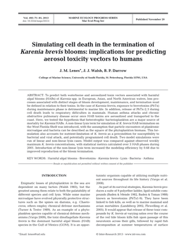 Simulating Cell Death in the Termination of Karenia Brevis Blooms: Implications for Predicting Aerosol Toxicity Vectors to Humans