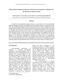 The Potential of Luminescent Bacteria 'Photobacterium Leiognathi'