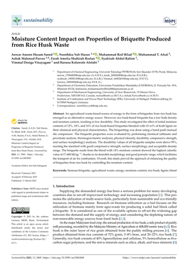 Moisture Content Impact on Properties of Briquette Produced from Rice Husk Waste