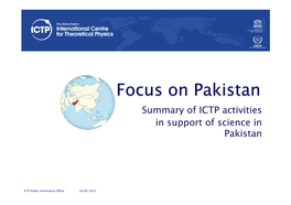 Summary of ICTP Activities in Support of Science in Pakistan