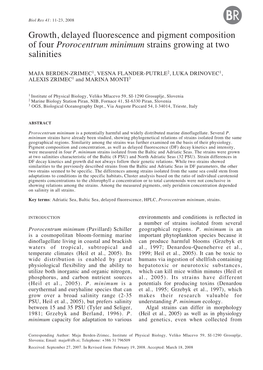 Growth, Delayed Fluorescence and Pigment Composition of Four Prorocentrum Minimum Strains Growing at Two Salinities