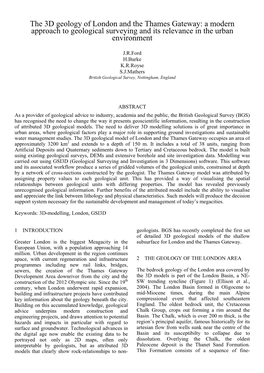 The 3D Geology of London and the Thames Gateway: a Modern Approach to Geological Surveying and Its Relevance in the Urban Environment